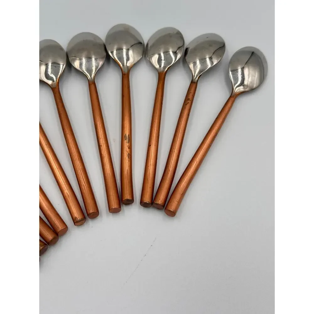 Vintage Coffee Dessert Espresso Demitasse Hand Crafted Copper Handle Spoon Set